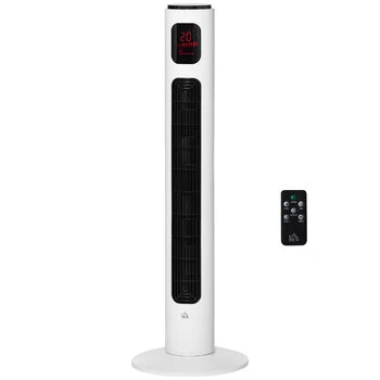 HOMCOM Ventilator Turn 45W cu 3 Moduri și 3 Viteze cu Cronometru 12h, Ventilator de Podea ABS cu Telecomandă, Ø32x96 cm, Alb-Negru | Aosom Romania